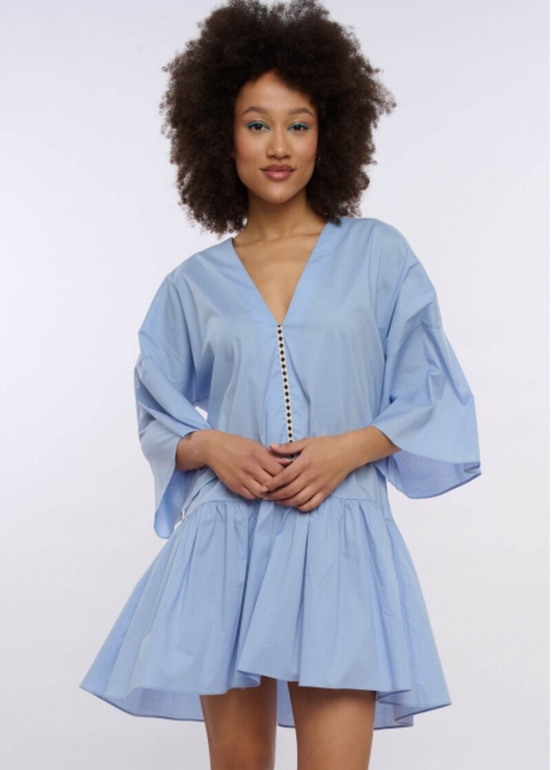 SHIRT DRESS WITH RUFFLES AND CENTRE LINE