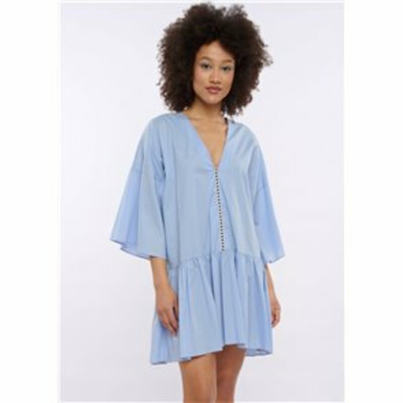 SHIRT DRESS WITH RUFFLES AND CENTRE LINE