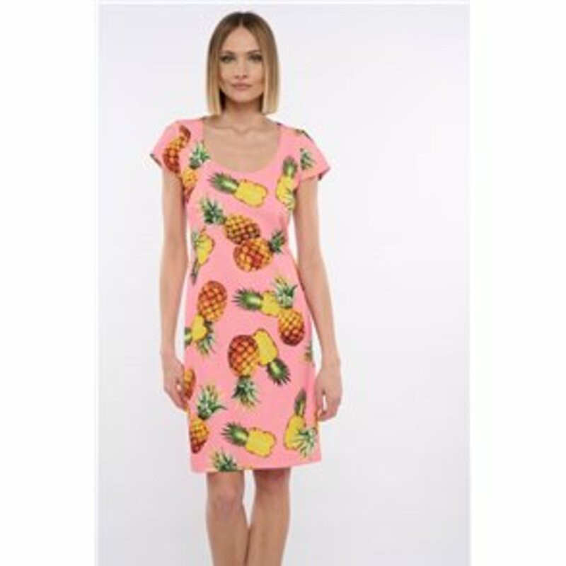 MIDI DRESS WITH DESIGN AND SHORT SLEEVE