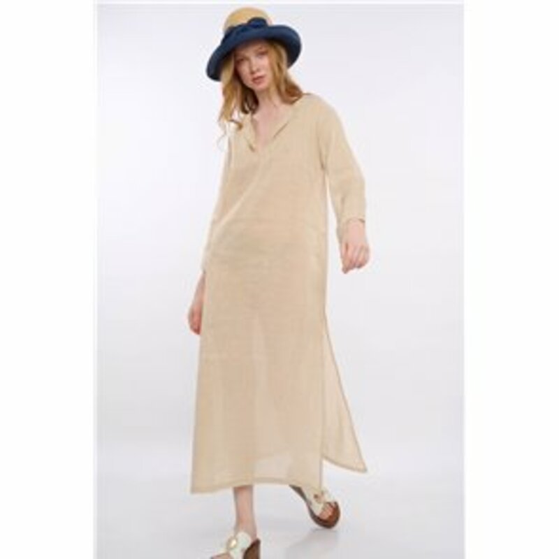 MAXI SHIRT DRESS WITH MEDIUM SLEEVE AND OPEN TO THE SIDE