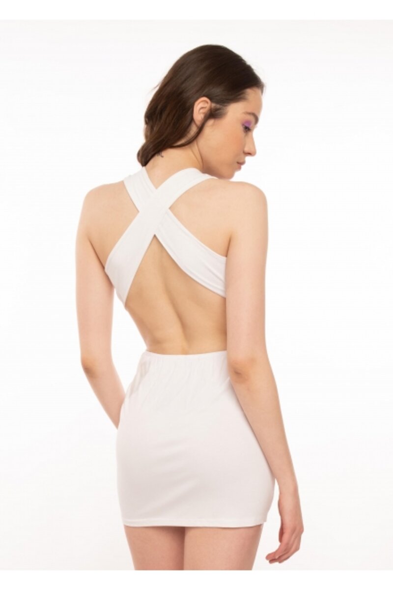 MINI DRESS WITH OPEN BACK AND TIE ON THE NECK