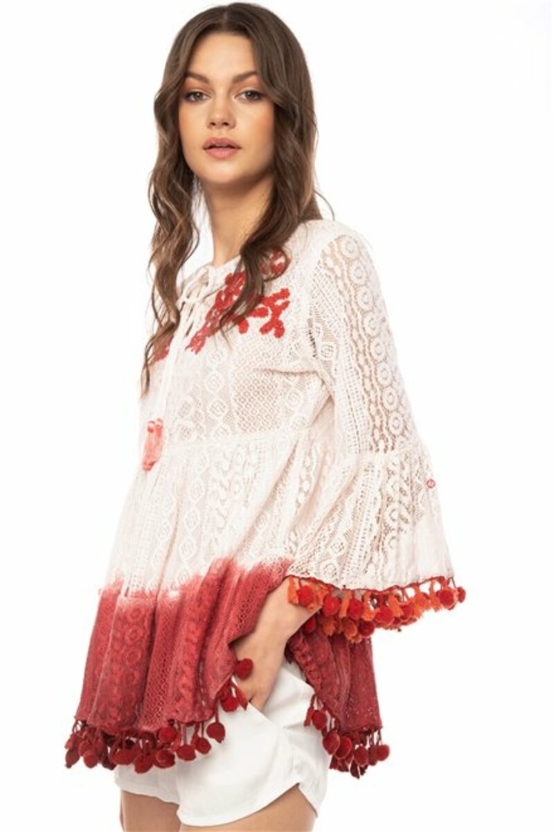 BLOUSE WITH EMBROIDERED DETAIL AND LONG SLEEVES