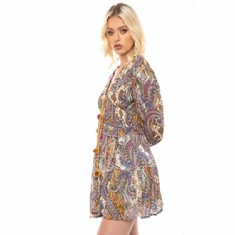 MINI PRINTED DRESS WITH EMBROIDERY DECOLLETAGE