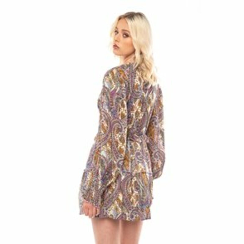 MINI PRINTED DRESS WITH EMBROIDERY DECOLLETAGE