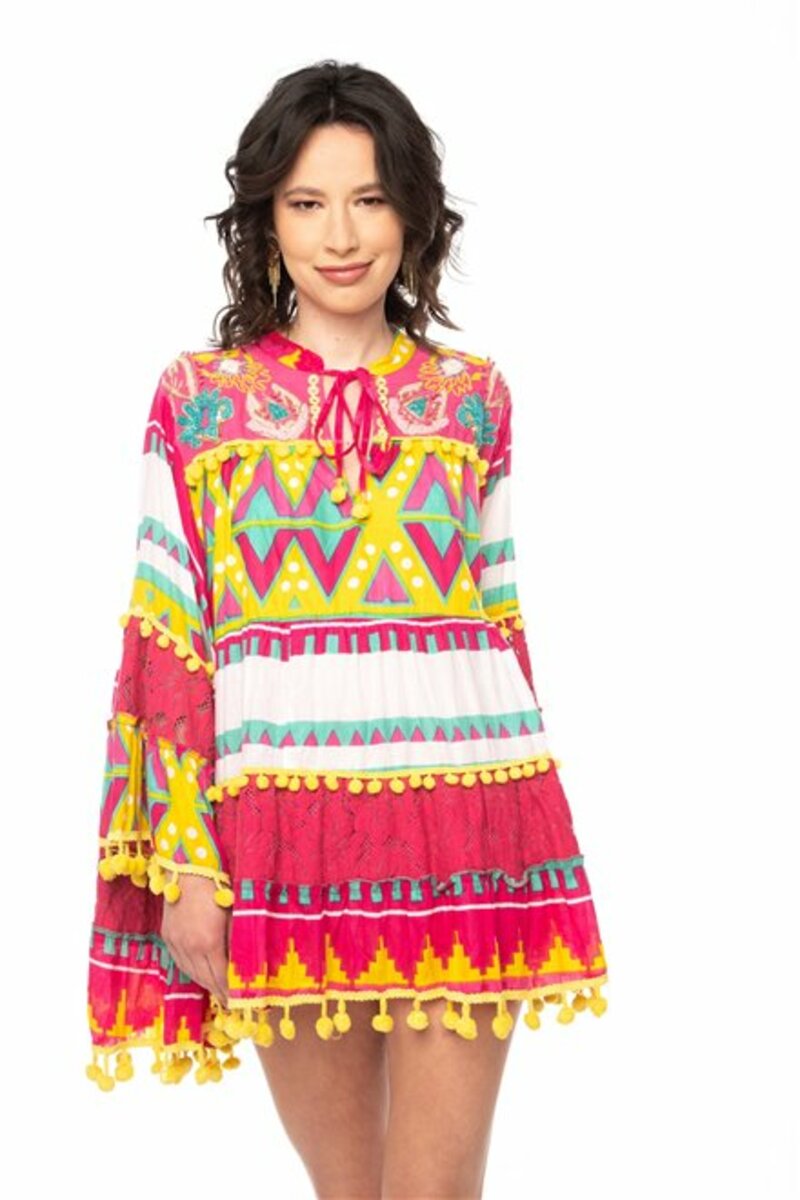 SHORT PRINTED DRESS WITH LONG SLEEVES