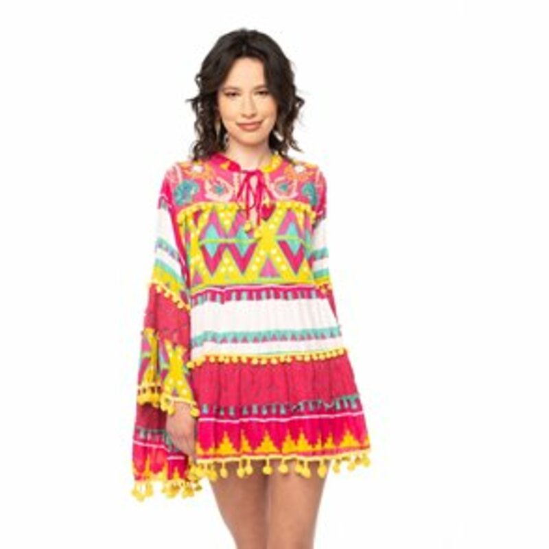 SHORT PRINTED DRESS WITH LONG SLEEVES