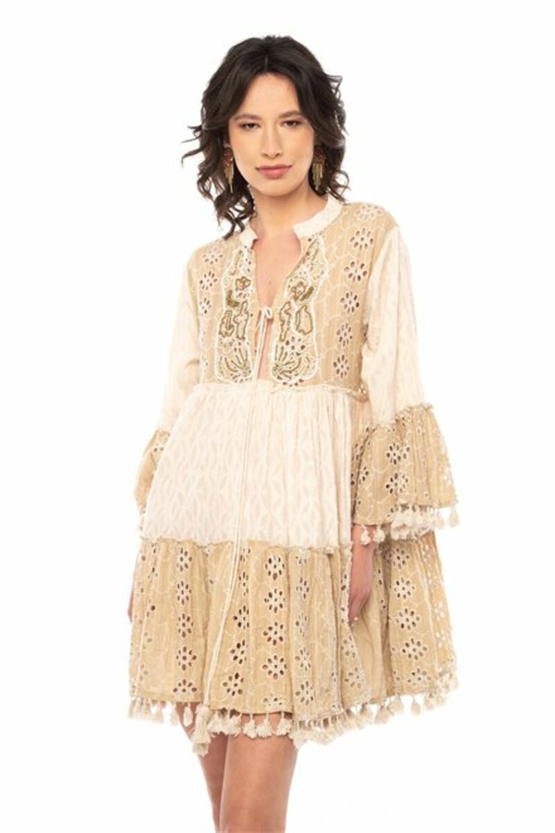 EMBROIDERED DRESS WITH V-NECK