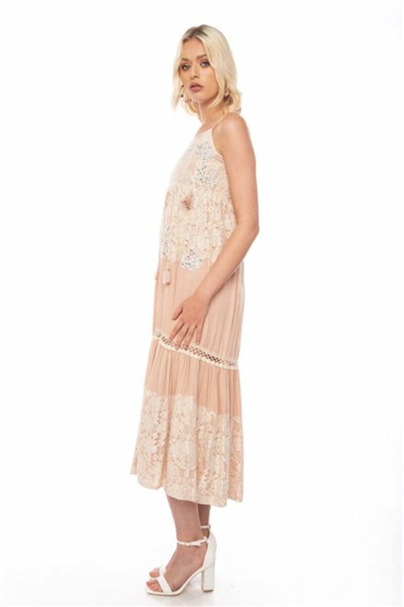 LONG EMBROIDERED DRESS WITH SLIM STRAPES