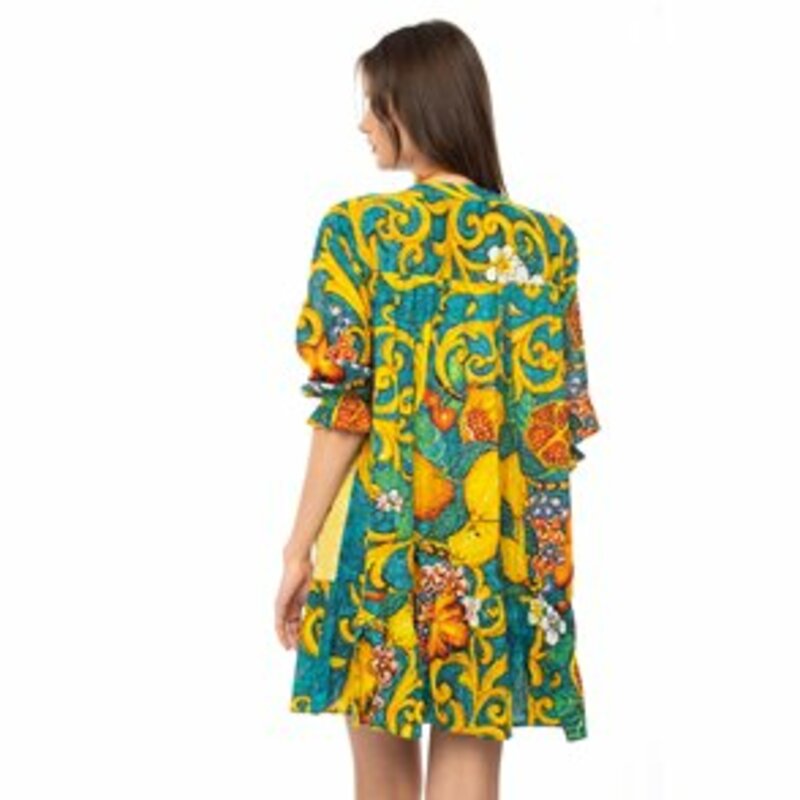 PRINTED EMBROIDERED DRESS WITH LONG SLEEVES