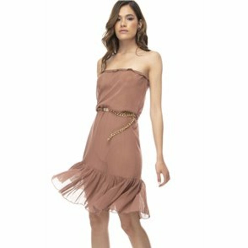 Transparent mini strapless dress with ruffles on the bottom
