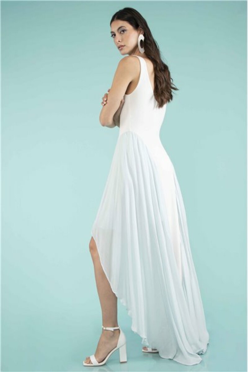 Bicolor maxi dress, asymmetrical