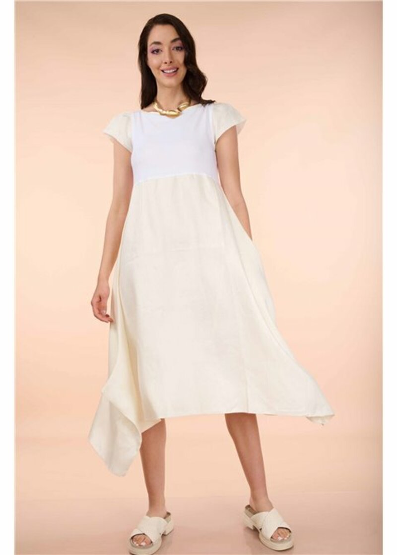 Two-tone dress, asymmetrical linen