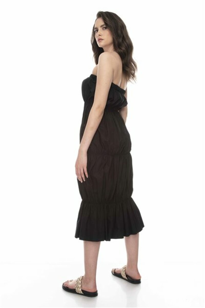 Strapless midi dress with pleats