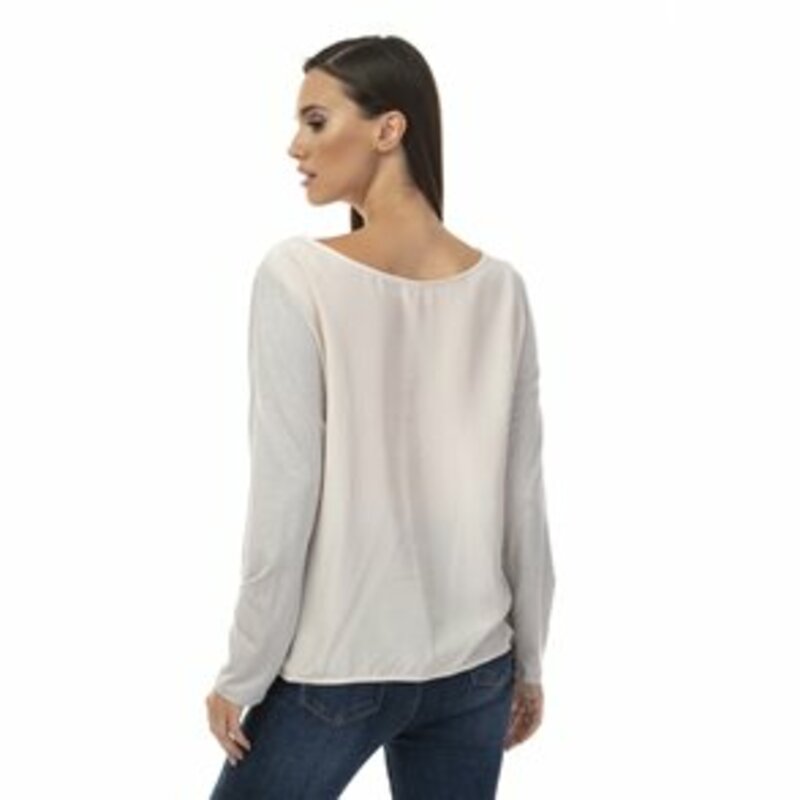 Long sleeve blouse with different fabric front and back