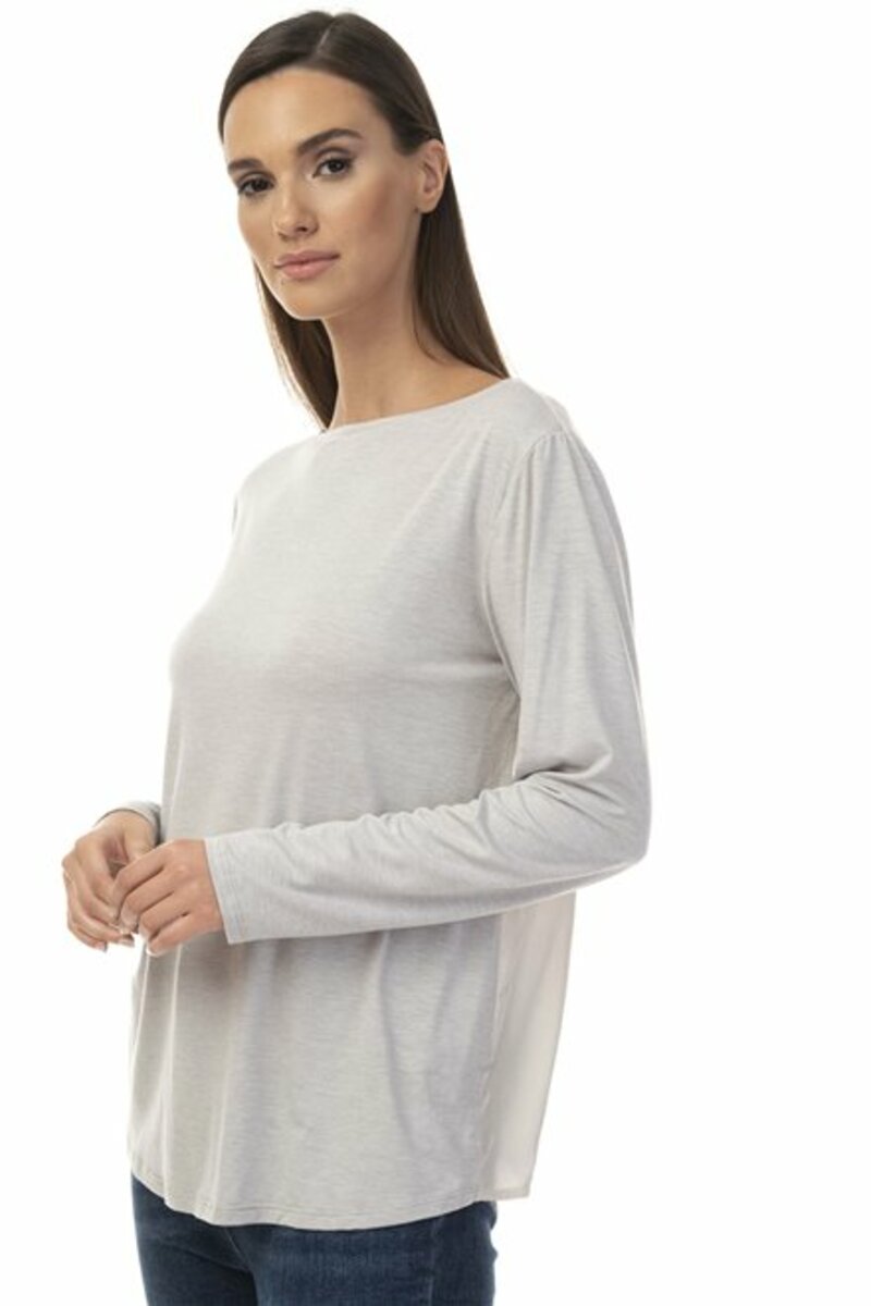 Long sleeve blouse with different fabric front and back
