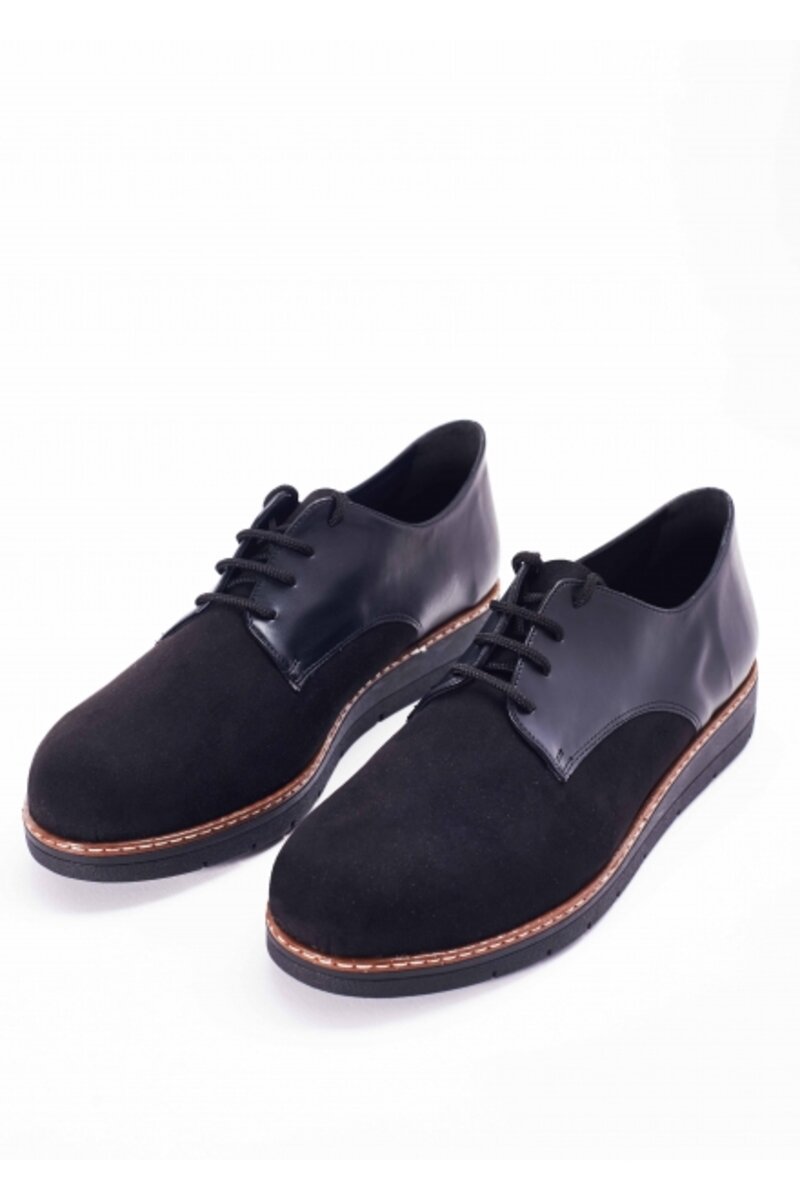 LEATHER FLAT SHOES OXFORD WITH SUEDE TEXTURE HANDMADE GREEK CONSTRUCTION