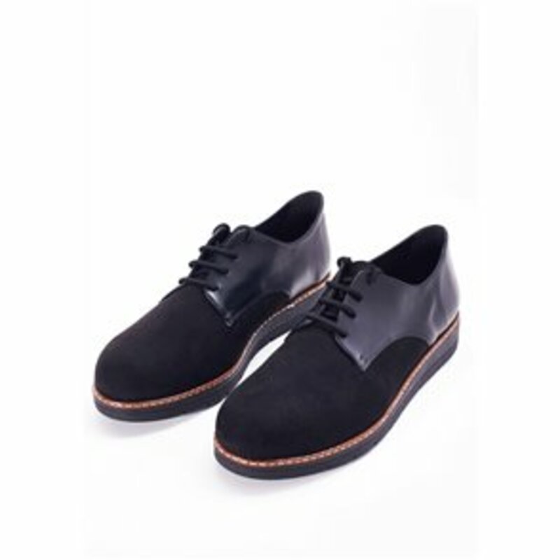 LEATHER FLAT SHOES OXFORD WITH SUEDE TEXTURE HANDMADE GREEK CONSTRUCTION