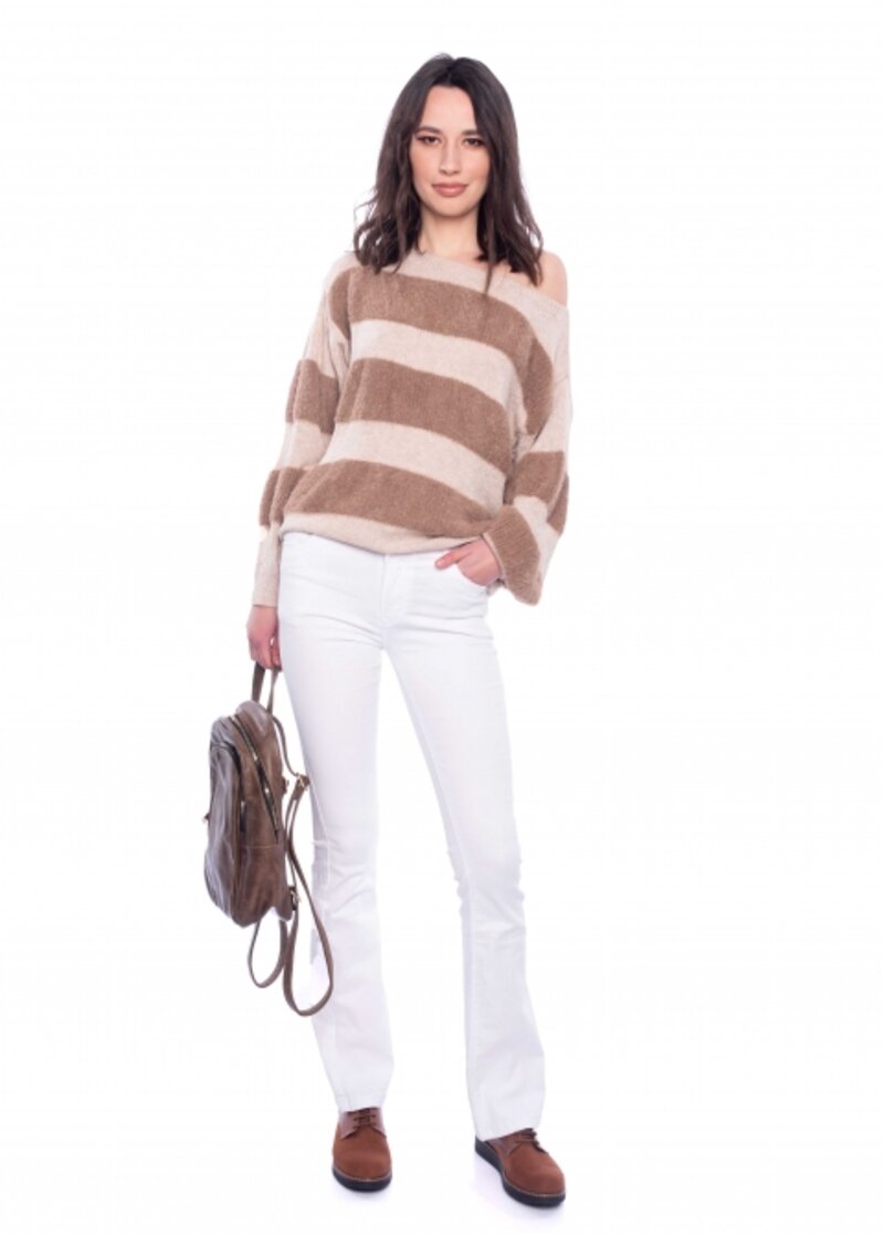 KNITTED BLOUSE WITH FUR STRIPE