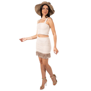 Fringe jacquard mini skirt 204010