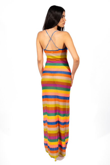 Strapless draped stripe dress 200056