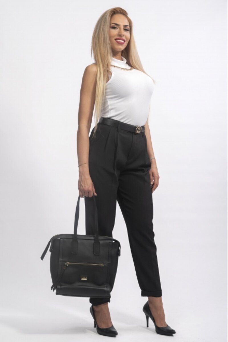 HI-RISE WIDE TROUSERS WITH BLACK LEATHER BELT