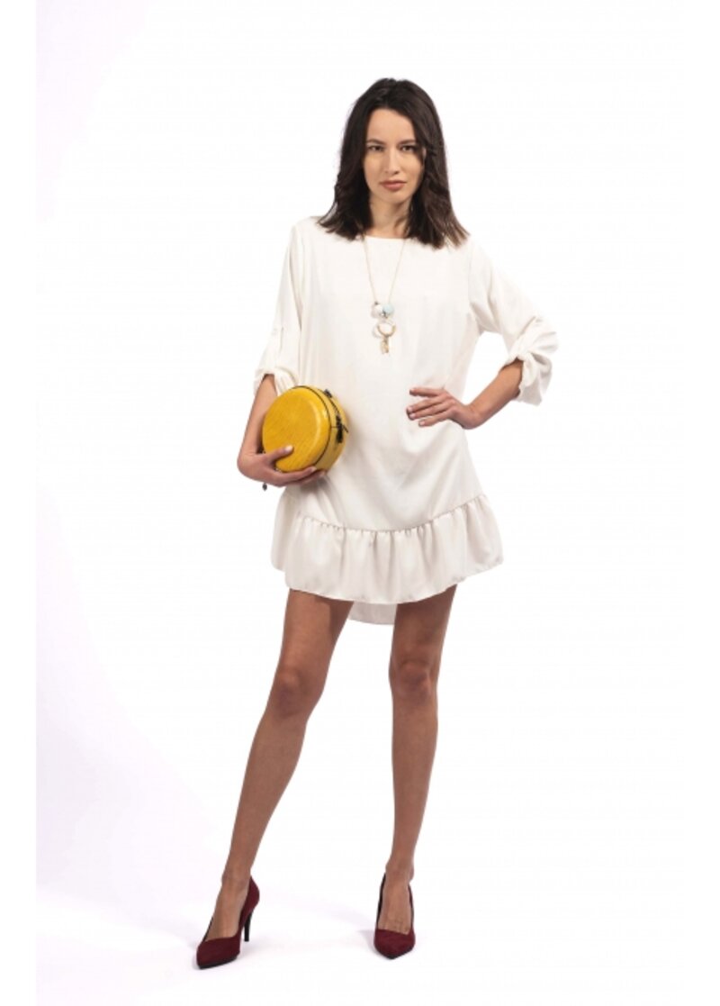 MINI DRESS WITH RUFFLES AND BUTTON IN THE SLEEVE SOFT TEXTURE WITH NECKLACE