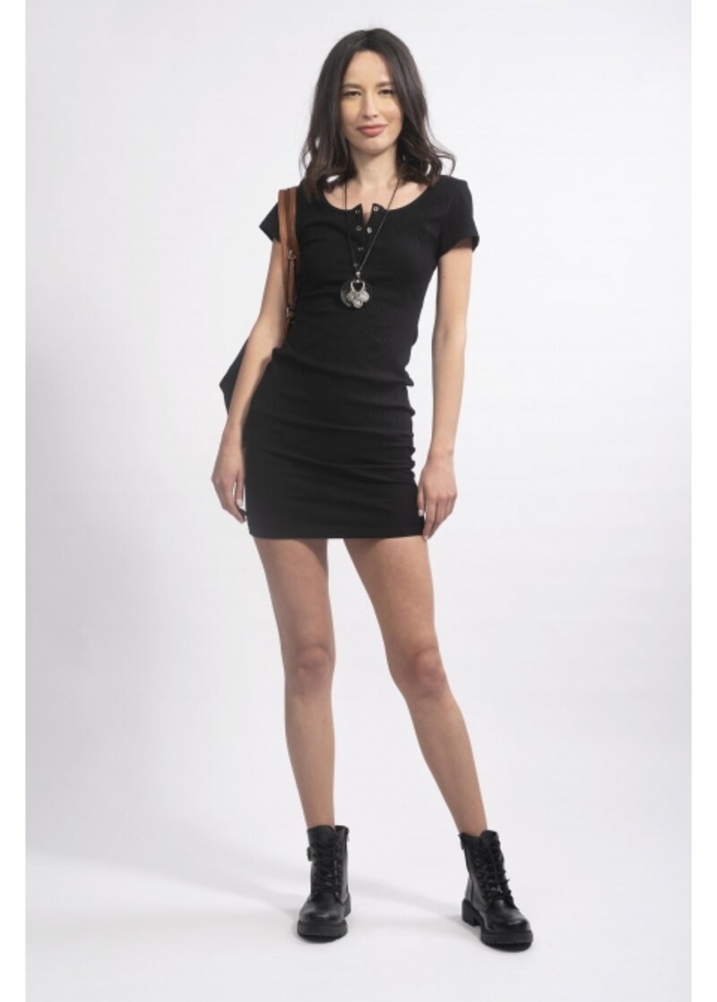 COTTON MINI DRESS WITH SHORT SLEEVE AND BUTTON ON THE CLEAVAGE SLIM FIT