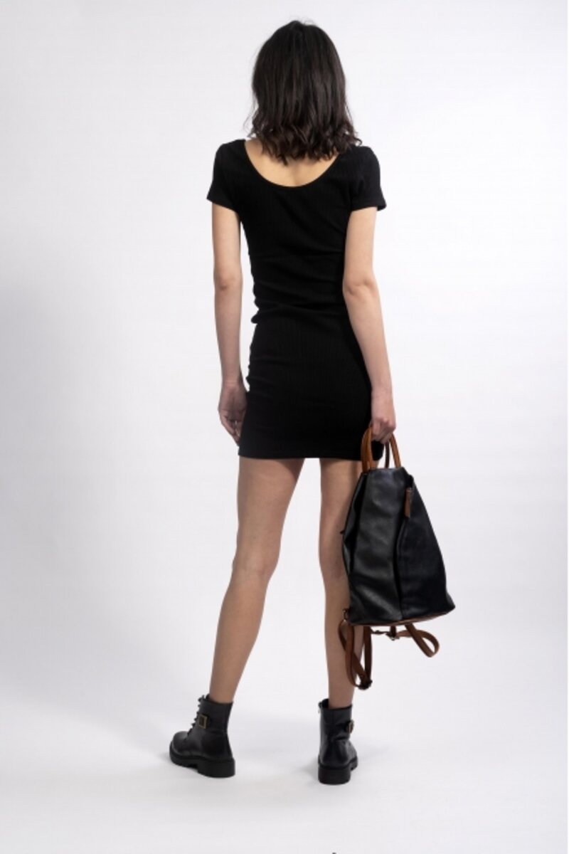 COTTON MINI DRESS WITH SHORT SLEEVE AND BUTTON ON THE CLEAVAGE SLIM FIT