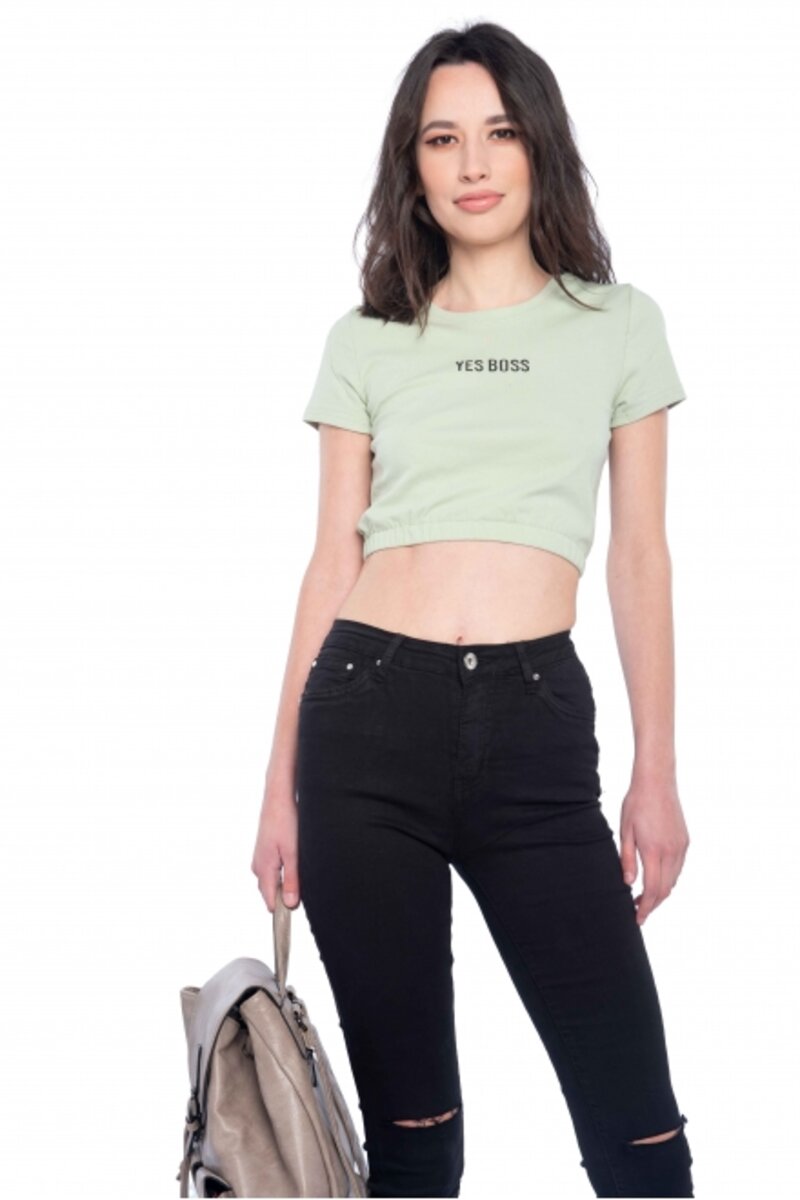 BLOUSE CROPPED TOP YES BOSS WITH SHORT SLEEVE