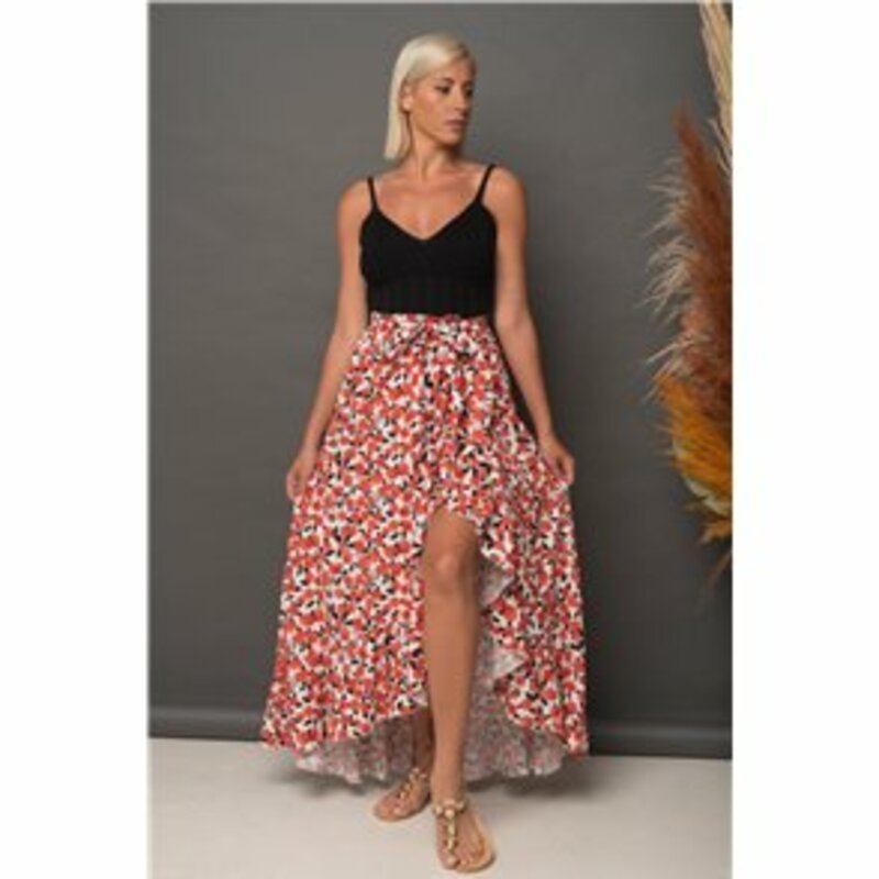 MIDI SKIRT WITH FLOWERS AND OPENING