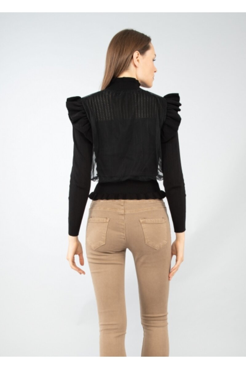 WOOL BLOUSE WITH TULLE AND RUFFLES ON THE SHOULDERS
