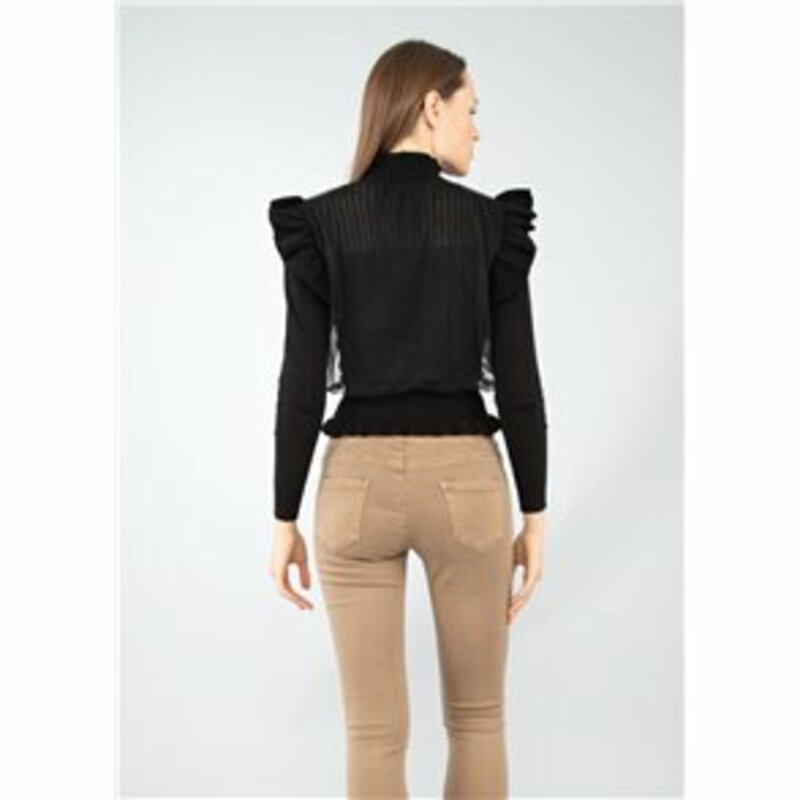 WOOL BLOUSE WITH TULLE AND RUFFLES ON THE SHOULDERS