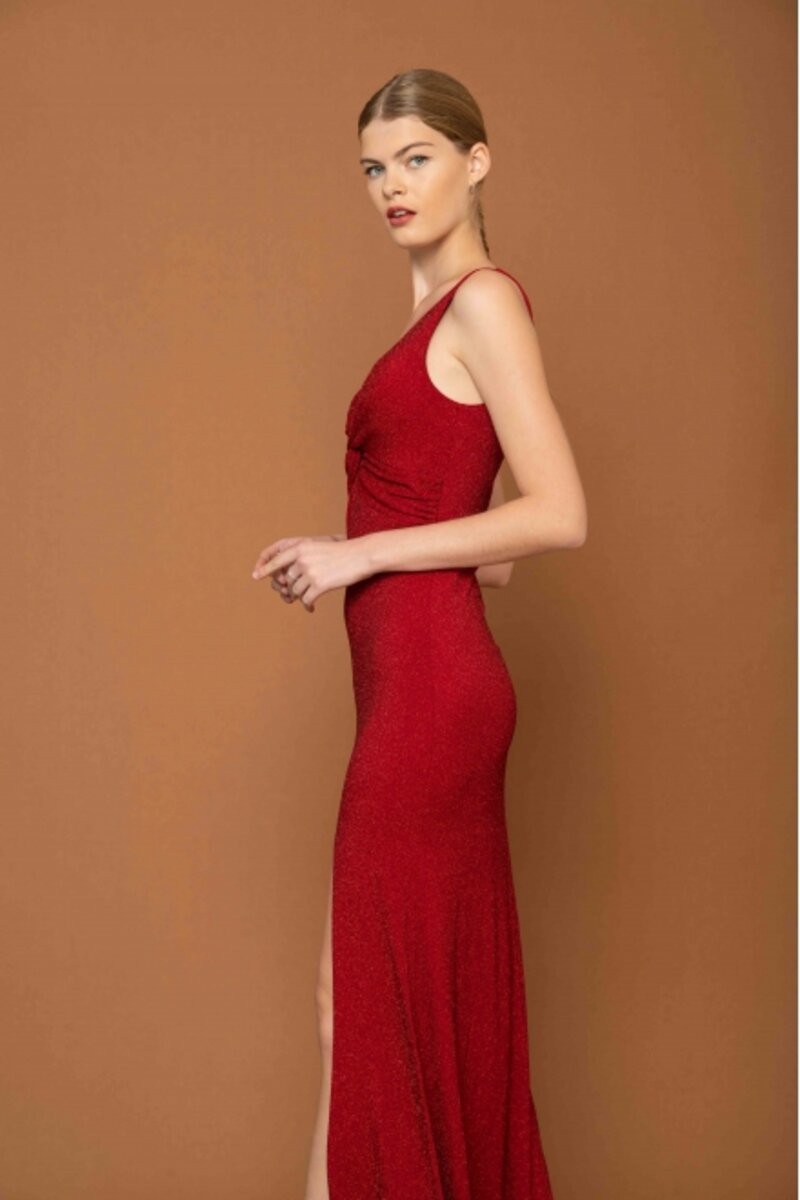 LONG DRESS WITH GLITTER AND KNIT IN THE DECOLLETAGE