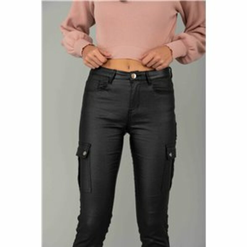 LEATHER TROUSERS WITH POCKETS ON THE SIDE WITH GLITTER