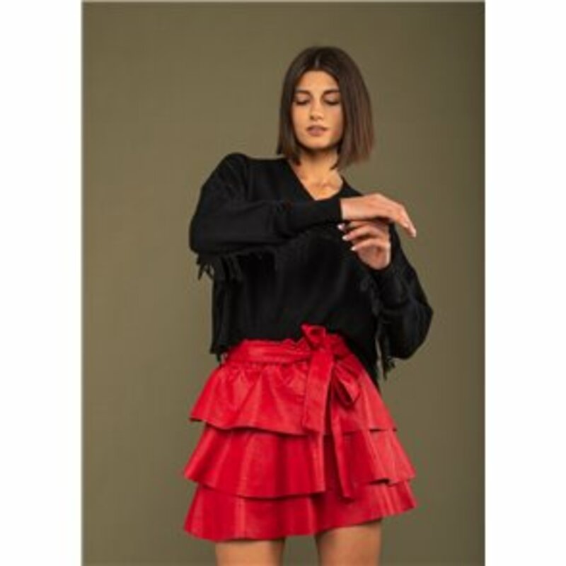 LEATHER SKIRT WITH MATCHING BELT BOW AND FRILL AT THE BOTTOM