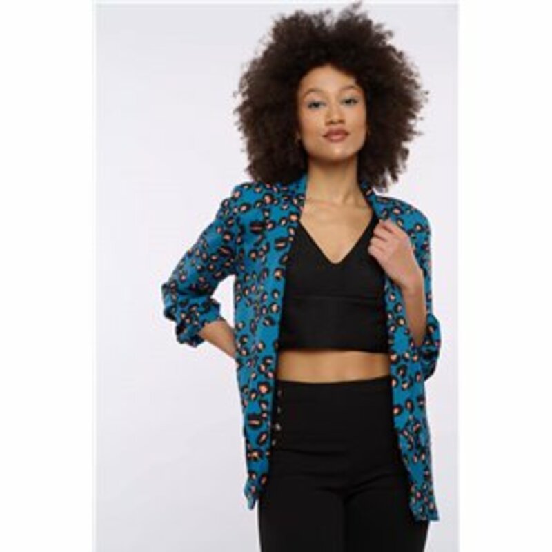 BLAZER WITH LEOPARD DESIGN AND ROLLED-UP SLEEVES