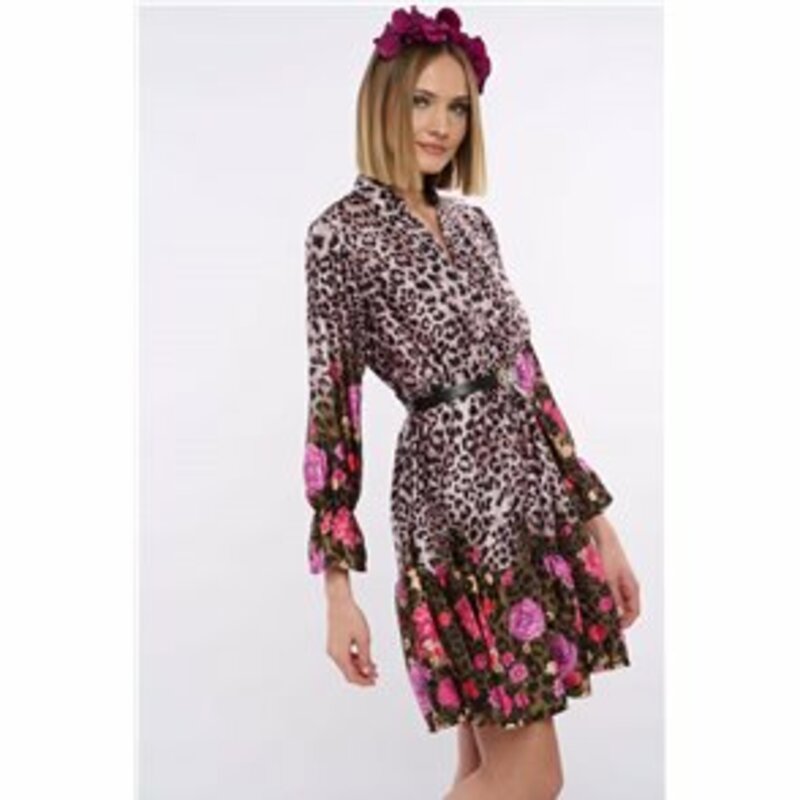 MIDI DRESS WITH FLORAL AND LEATHER BELT