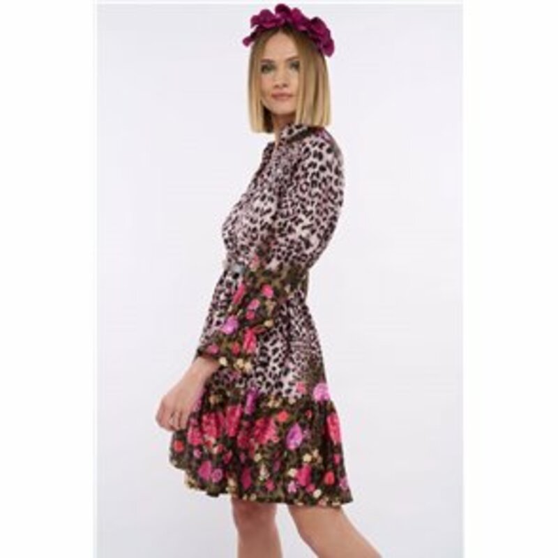 MIDI DRESS WITH FLORAL AND LEATHER BELT
