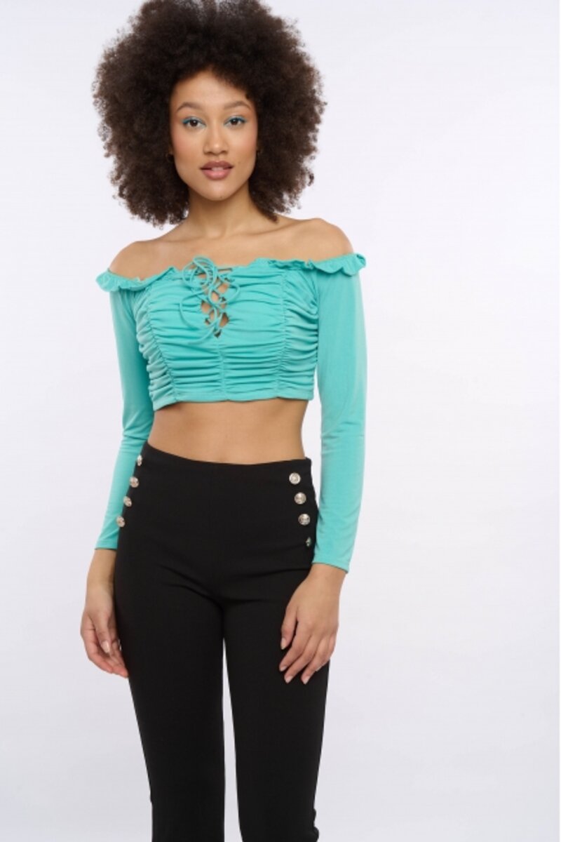 CROP TOP BLOUSE WITH RUFFLE DETAIL ON THE DECOLLETAGE