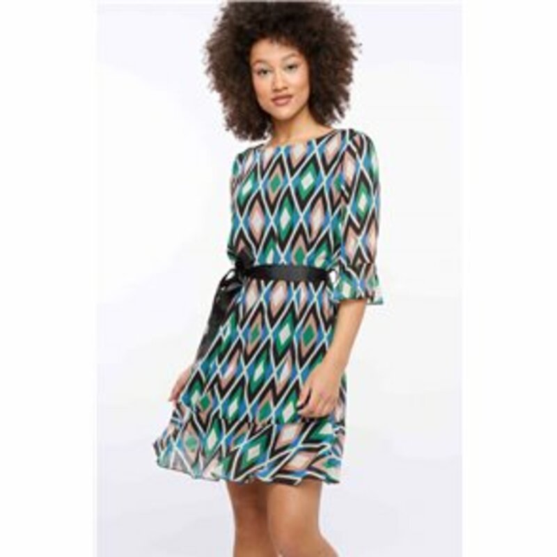 MINI DRESS WITH BLACK RIBBON WITH MIDI SLEEVE WITH DESIGN