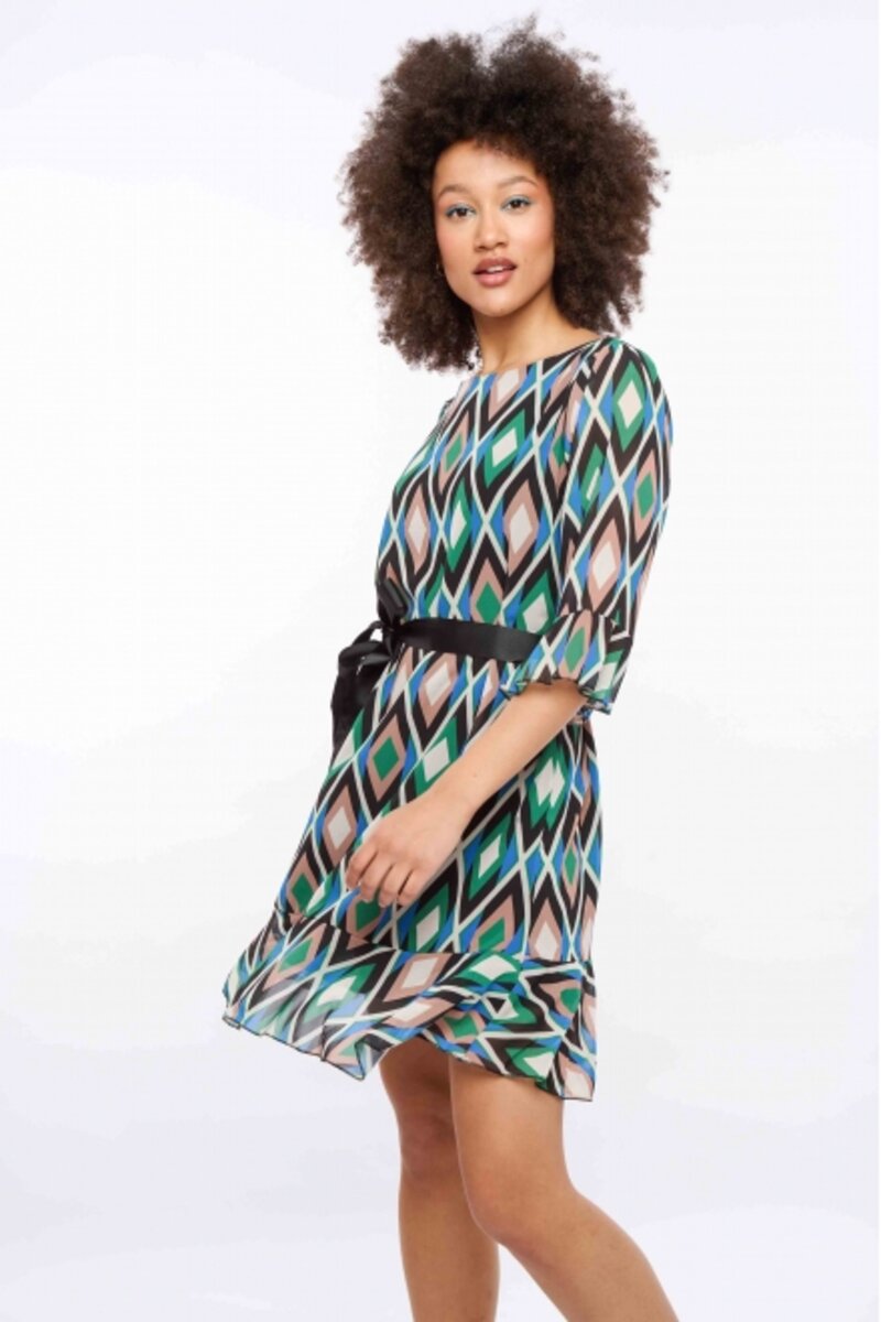 MINI DRESS WITH BLACK RIBBON WITH MIDI SLEEVE WITH DESIGN