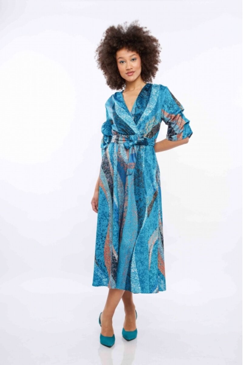 MAXI DRESS WITH MATCHING BELT WITH ROLLED-UP SLEEVES