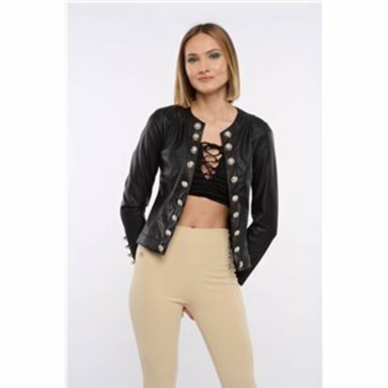 JACKET WITH FAUX LEATHER WITH GOLDEN METALLIC BUTTONS