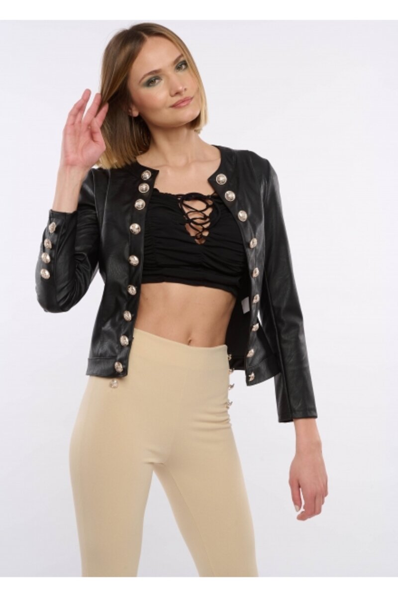 JACKET WITH FAUX LEATHER WITH GOLDEN METALLIC BUTTONS